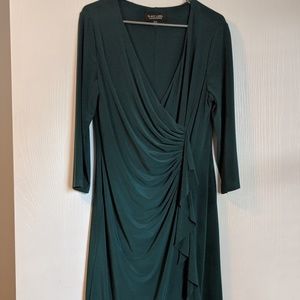 Emerald green faux wrap dress - size 14